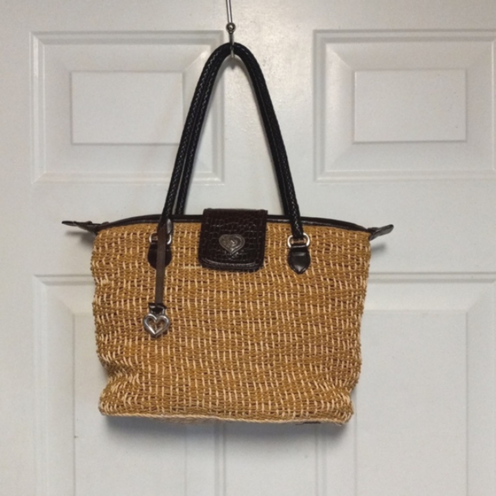 Brighton leather and wicker woven purse, brown